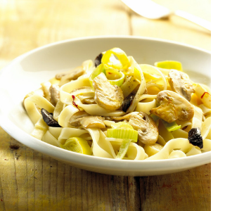 Tagliatelle met prei, saffraan en pastis