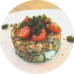 tomato tower with seaweed topping